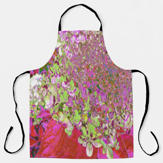 Elegant Chartreuse Green, Pink and Blue Hydrangea Apron (Front)