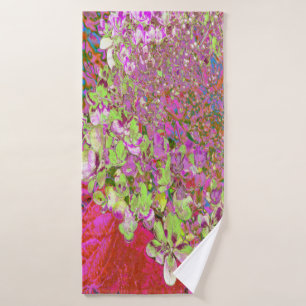 Elegant Chartreuse Green, Pink and Blue Hydrangea Bath Towel