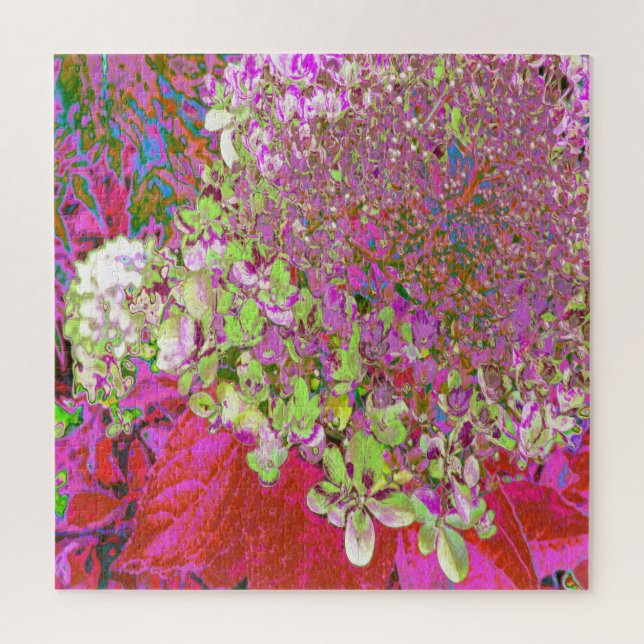 Elegant Chartreuse Green, Pink and Blue Hydrangea Jigsaw Puzzle (Vertical)