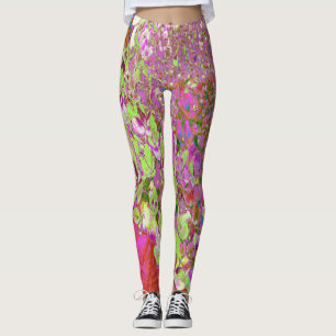 Elegant Chartreuse Green, Pink and Blue Hydrangea Leggings