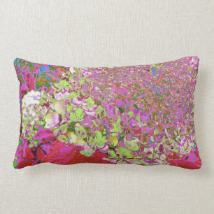 Elegant Chartreuse Green, Pink and Blue Hydrangea Lumbar Pillow