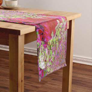 Elegant Chartreuse Green, Pink and Blue Hydrangea Short Table Runner
