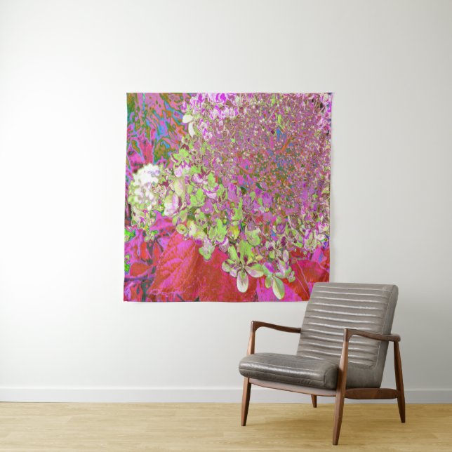 Elegant Chartreuse Green, Pink and Blue Hydrangea Tapestry (In Situ)
