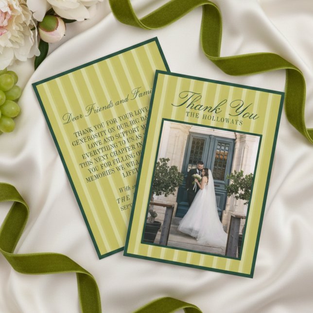 Elegant Chartreuse Stripe Wedding Thank You Card (Elegant Chartreuse Stripe Wedding Thank You Card)