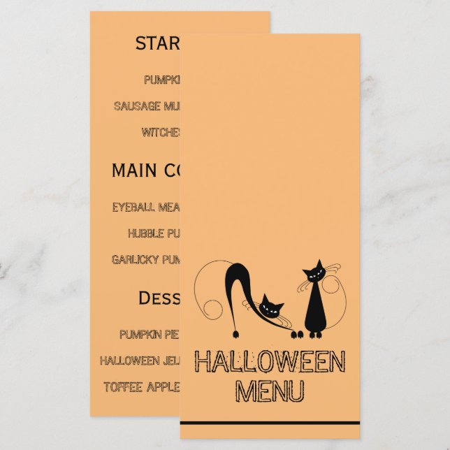 Élégant chat noir, menu Halloween (Devant / Derrière)