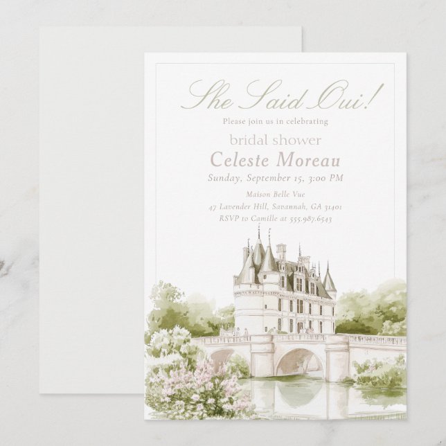 Elegant Chateau French Romance Bridal Shower Invitation (Front/Back)