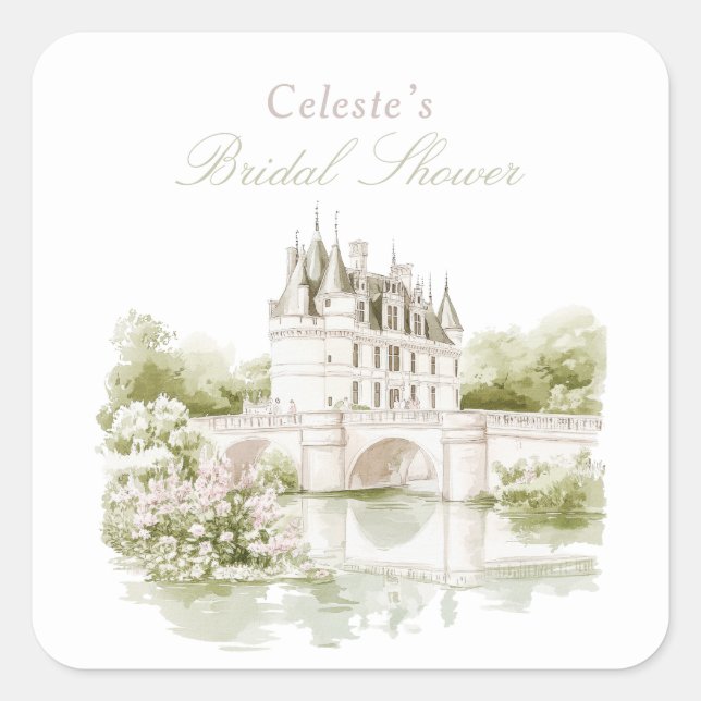 Elegant Chateau French Romance Bridal Shower  Square Sticker (Front)