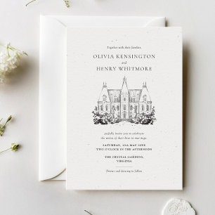 Elegant Chateau Venue Sketch Wedding Invitation