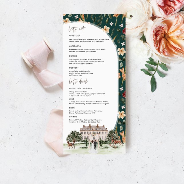 Elegant Chateau | Watercolor English Manor Wedding Menu (Creator Uploaded)