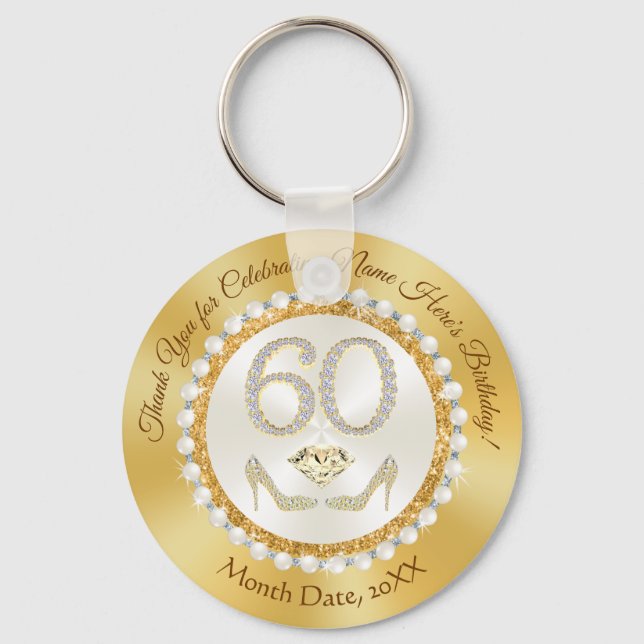 Elegant Cheap, 60th Birthday Favours for a Woman, Keychain (Front)