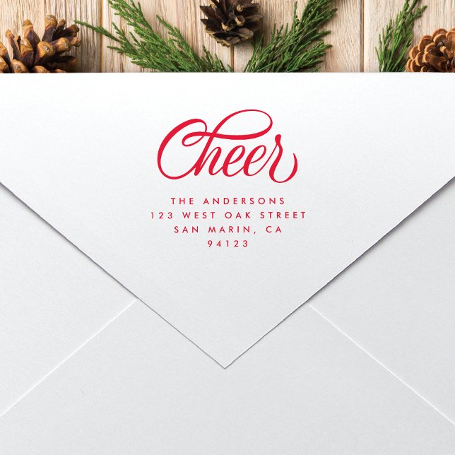 Elegant Cheer Script Christmas Return Address Rubber Stamp (Creator Uploaded)