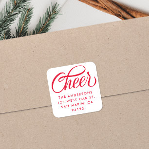 Elegant Cheer Script Christmas Return Address Square Sticker