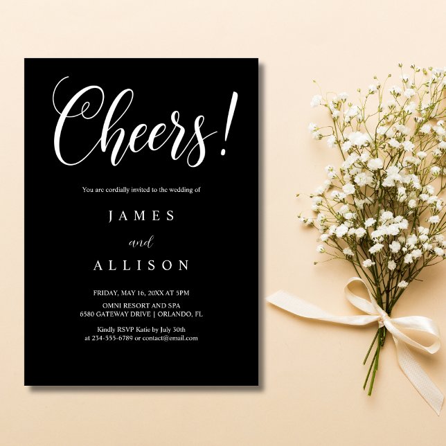 Elegant Cheers Script Black Wedding Invitation (Créateur téléchargé)