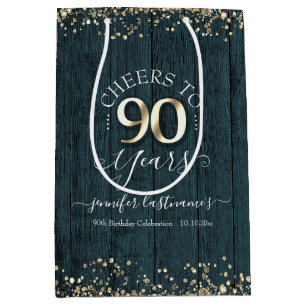Elegant Cheers to 90 Years Birthday Medium Gift Bag