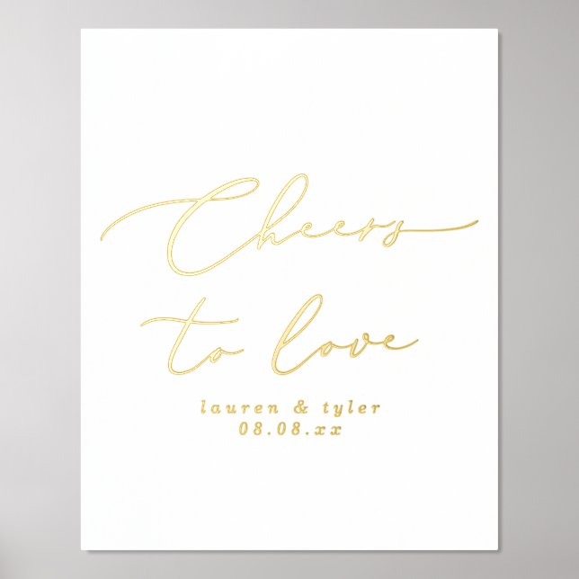 Elegant Cheers to Love Gold Personalized Wedding Foil Prints (Front)
