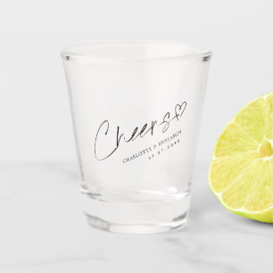 Elegant Cheers Wedding Monogram Shooters   Custom Shot Glass