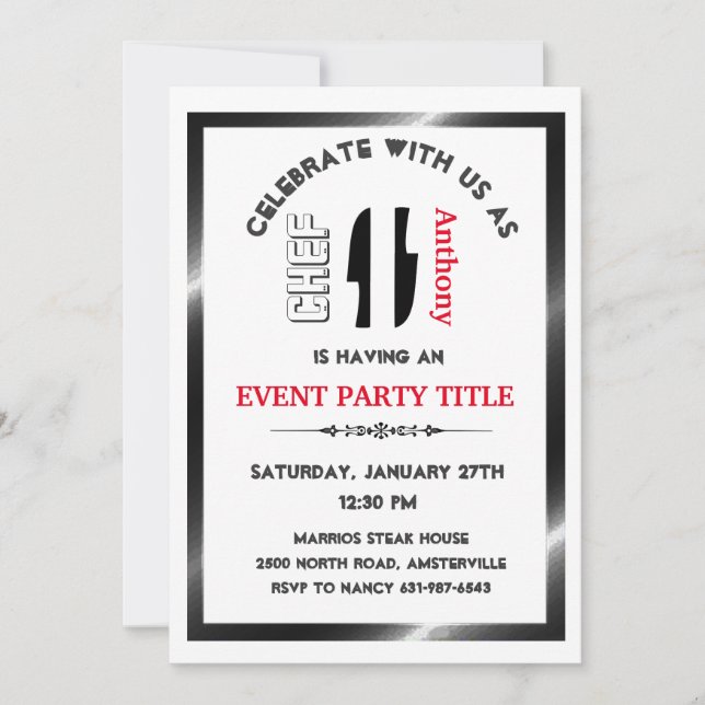 Élégant Chef Adulte Cook Party Invitation personna (Devant)