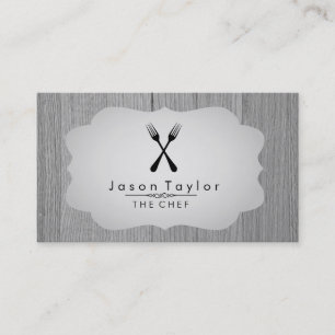 Elegant Chef Catering Retro Cross Fork Wood Grey Business Card