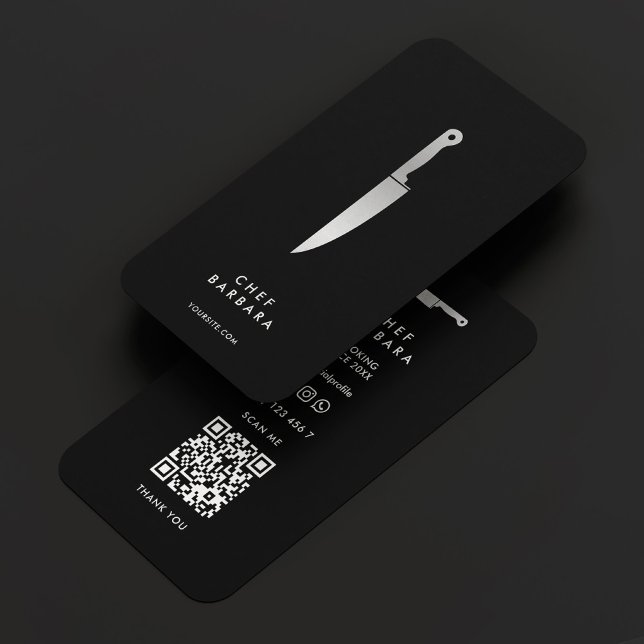 Elegant Chef Silver Knife Modern Premium Black Business Card (Elegant Chef Silver Knife Modern Premium Black Business Card
)