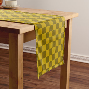 Elegant Chequered Pattern in Dark and Light Brown Short Table Runner