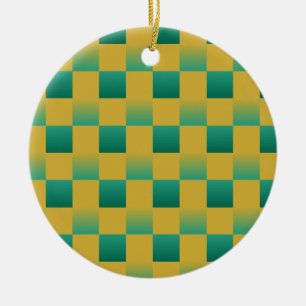 Elegant chequered pattern in green and gold ceramic ornament
