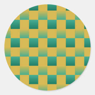 Elegant chequered pattern in green and gold classic round sticker