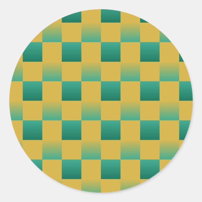 Elegant chequered pattern in green and gold  classic round sticker (Front)