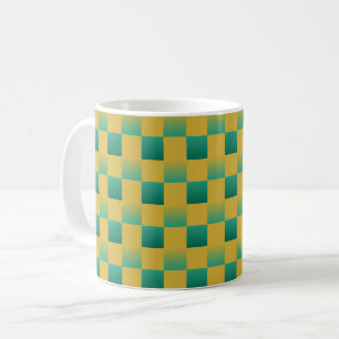 Elegant chequered pattern in green and gold coffee mug