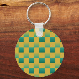 Elegant chequered pattern in green and gold  keychain