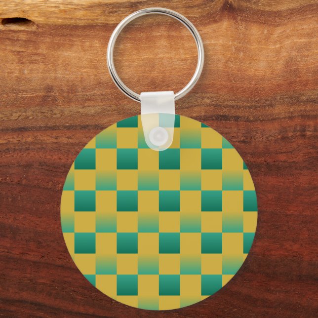 Elegant chequered pattern in green and gold  keychain (Front)