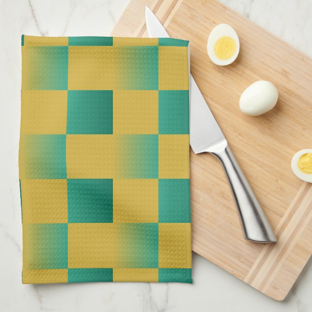 Elegant chequered pattern in green and gold  kitchen towel (Quarter Fold)