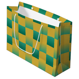 Elegant chequered pattern in green and gold large gift bag