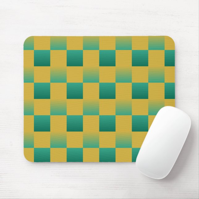 Elegant chequered pattern in green and gold  mouse pad (With Mouse)