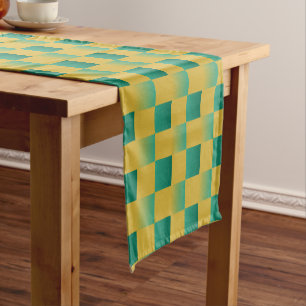 Elegant chequered pattern in green and gold  short table runner