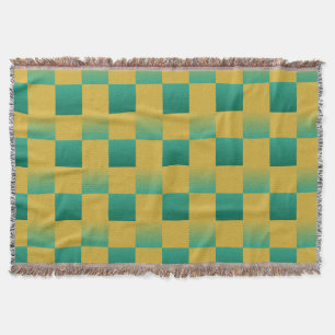 Elegant chequered pattern in green and gold  throw blanket