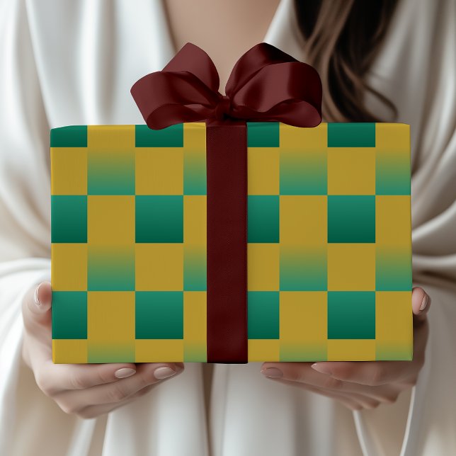 Elegant chequered pattern in green and gold  wrapping paper (Creator Uploaded)