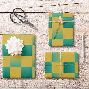 Elegant chequered pattern in green and gold  wrapping paper sheet