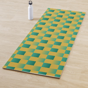 Elegant chequered pattern in green and gold  yoga mat