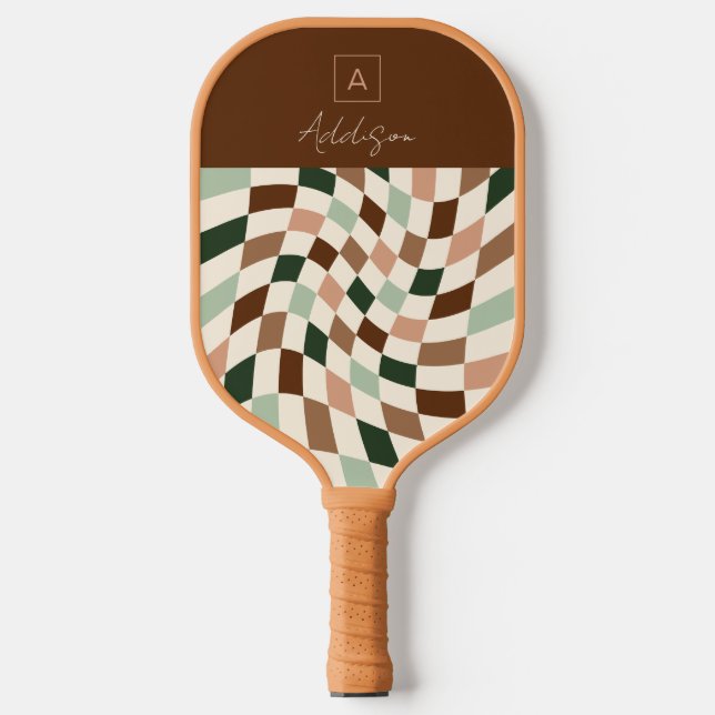 Elegant Chequered Personalized Monogram Pickleball Paddle (Front)
