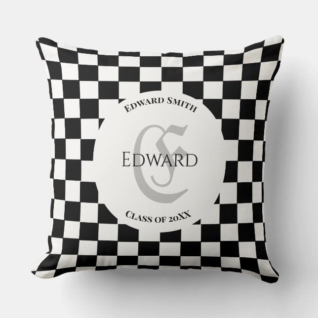 Elegant Chequered White and Black  Throw Pillow (Front)
