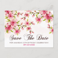 Elegant Cherry Blossom 50th Birthday Save The Date
