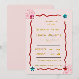 Elegant Cherry Blossom and Gold Script Pink Bridal Invitation