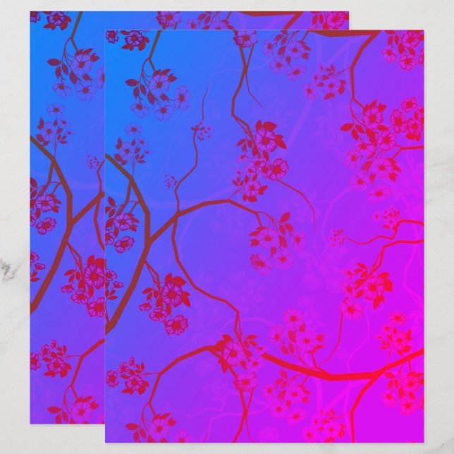 Elegant Cherry Blossom Art Scrap-booking Paper (Front/Back)