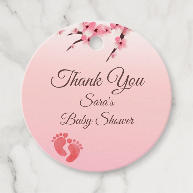 Elegant Cherry Blossom Baby Shower Favour Tag (Front)