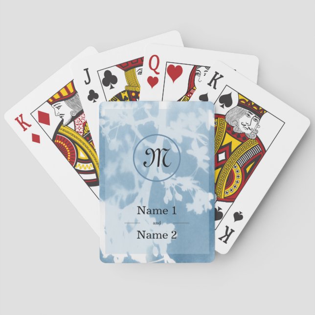 Elegant Cherry Blossom Cyanotype Wedding Invite  Playing Cards (Back)