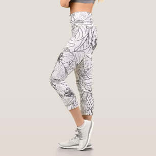 Elegant Cherry Blossom Flowers Black White Design Capri Leggings