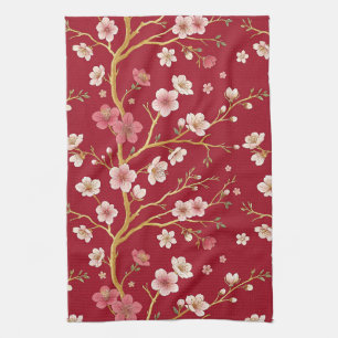Elegant Cherry Blossom Gold Branch Kitchen Towel