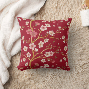 Elegant Cherry Blossom Gold Branch Throw Pillow