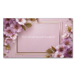 Elegant Cherry Blossom Lilac Gold Frame Dusty Rose Magnetic Business Card