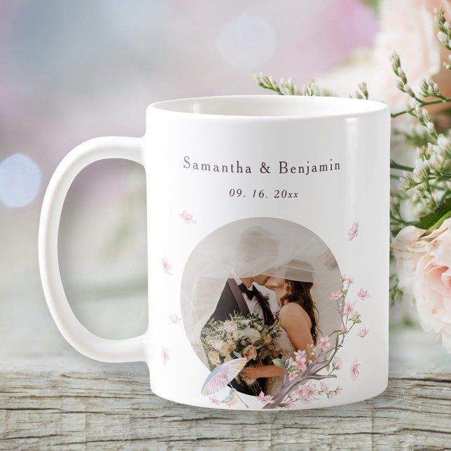 Elegant Cherry Blossom Photo Wedding Coffee Mug (Creator Uploaded)